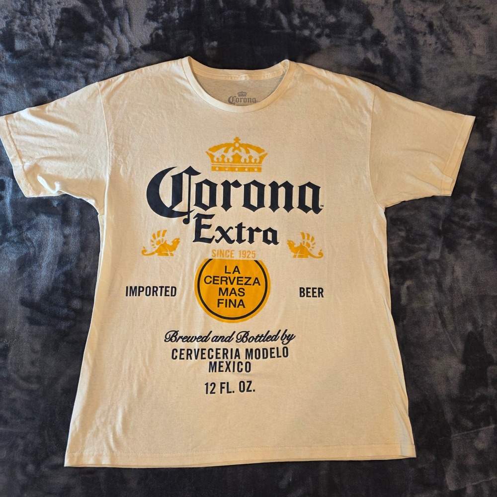 Corona Extra Beer Graphic T-Shirt Mens Large Cream La Cerveza Mas Fina Cotton